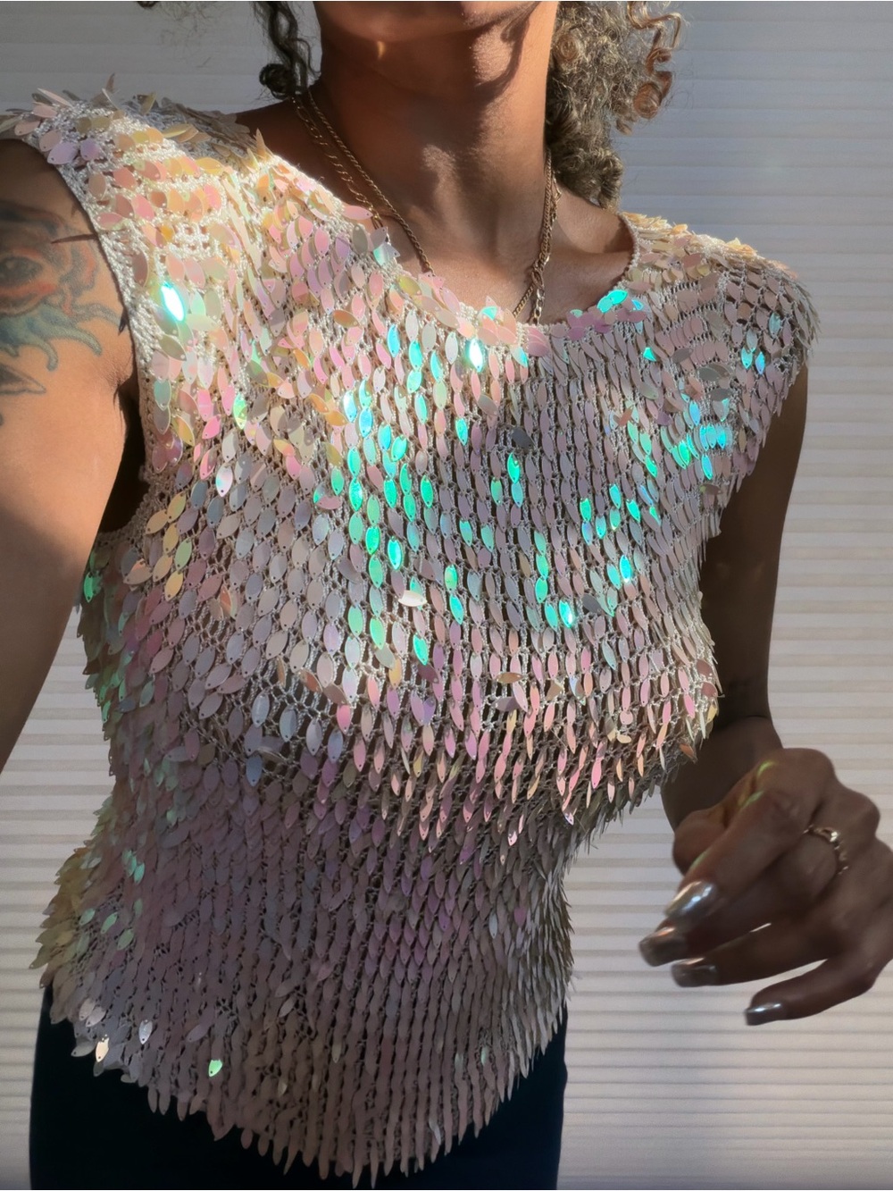 Vintage Y2K Iridescent Paillette Mesh Festival Blouse - Picture 16 of 16